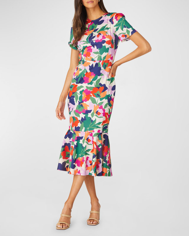 Thompson Floral-Print Flounce Midi Dress